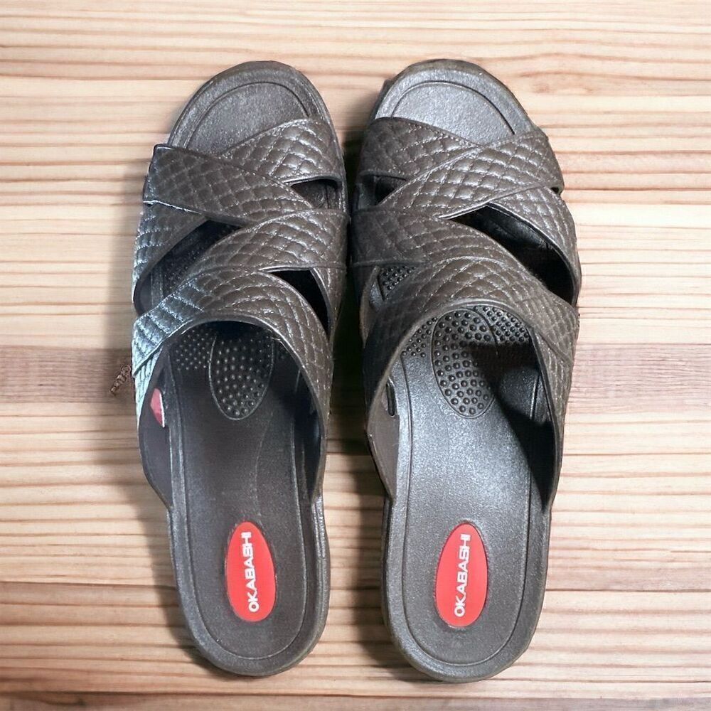 Okabashi Women's Brown Slide Sandals Supportive Slip-Resistant Medium/Large